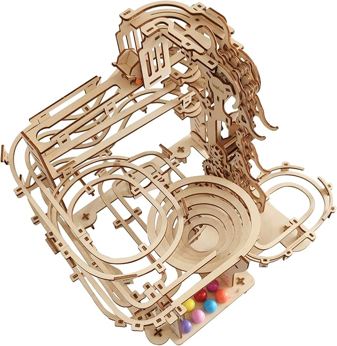 Wooden Marble Run 3D Puzzle - Wood Crafts Mechanical Marble Run Assembly Building Model Kits - Wooden Puzzle DIY Brain Teaser Puzzles - Christmas Birthday Gifts for Adults & Teens Boys Girls