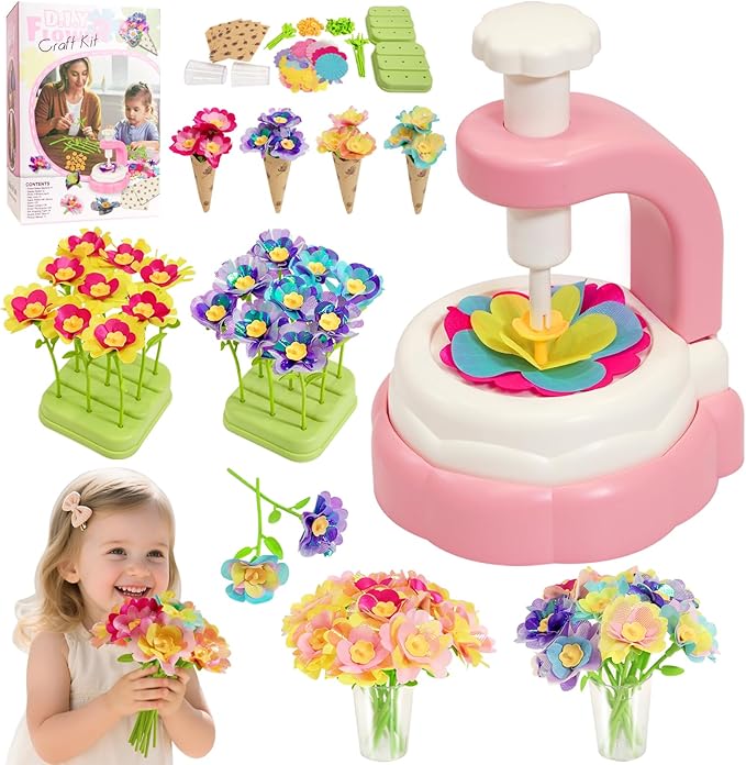 WKYCOE Fabric Flower Bouquets Craft Kit, DIY Arts and Crafts for Kids 4 5 6 7 8 9 Year Toddler Girl - Flowers Market Toy Educational Activity and Birthday Gift Toys Gifts Ideas for Boys Girls