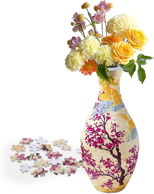 Unique 3D Puzzle for Adults - 160 Pieces of Puzzle Flower Vase, Plum Blossom Themed Art Projects Gift for Women Housewarming Home Decoration