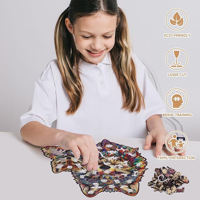 Ruikiyart Wooden Puzzles for Adults, 5MM 500 Pieces Wolf Heads Wooden Jigsaw Puzzles, Animal Unique Shaped Puzzle Gifts for Adults and Kids on Thanksgiving, Family Puzzle Games (15.4"*18.6")