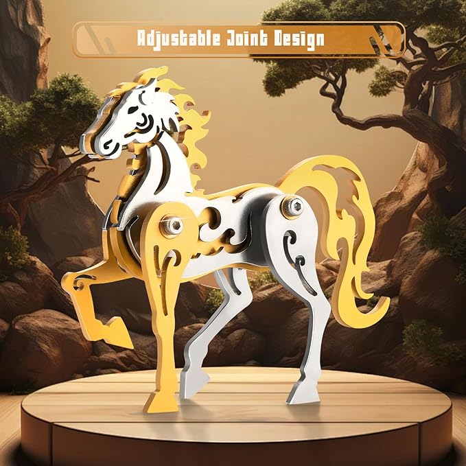 3D Metal Puzzles,3D Metal Puzzle for Adults,Mechanical Model Kit Zodiac Horse Gold,Steel 3D Puzzles Stainless Steel Ornaments for Adults Home Decor Art Craft Gifts Toys.