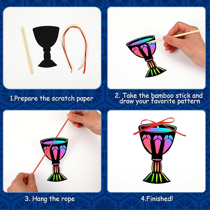 JULMELON 36 PCS Passover Crafts, Rainbow Scratch Paper Art for Passover Gifts Magic Color Passover Scratch Off Cards for Activities DIY Drawing Project Party Favors