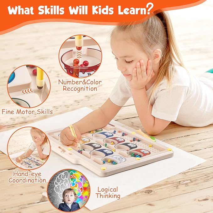 Montessori Toys for 3+ Year Old Toddlers,Double-Side Magnetic Color and Number Maze,Educational Toys for 3+ Year Old Kids,Magnetic Puzzle as 3-5 Year Old Birthday Gifts for Boys and Girls