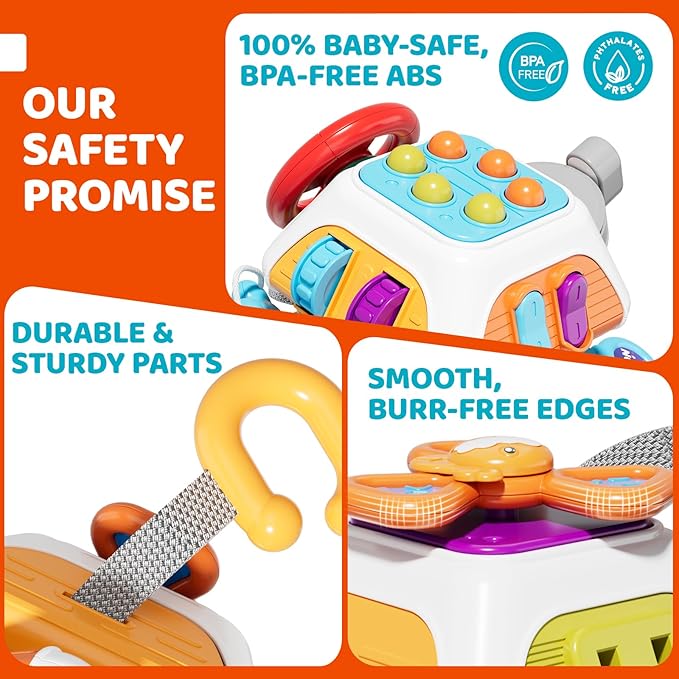 Baby Busy Board Cube, Toys for Boy Girl, Montessori Travel Toys for Toddlers, Learning Fine Motor Skills| Birthday Gifts for Infant Boys Girls (10-in-1 Busy Cube)