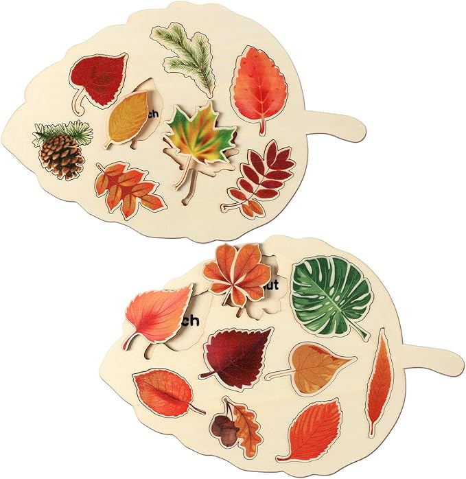 Kathfly 2 Pieces Leaf Wooden Jigsaw Puzzles Leaf Puzzle Montessori Toy Early Educational Learning for Birthday Gift Early Education School(Classic)