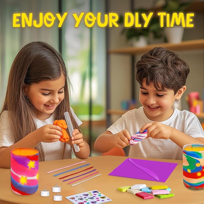Make Your Own Clay Luminaries - Light-up DIY Clay Lanterns Making Kit Activity for Boys Girls and Teens Age 8 9 10 11 12 Year Old and up, Arts and Crafts Clay Lantern Toys for Kids Ages 8-12