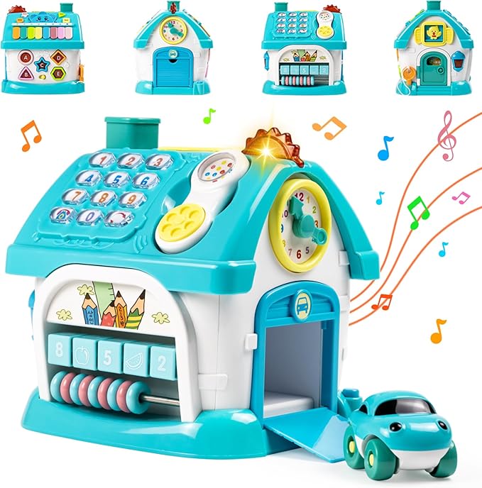 Marstone Baby Toys for 1 Year Old Boy and Girl Gifts: Toddler Toys Age 1-2, 8-in-1 Educational House with Sound Lights Music Clock Telephone and Car, Birthday Gift for Boy 12-18 Months
