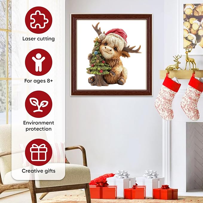 Christmas Wooden Puzzles for Kids & Adults - Tree & Fawn Holiday Jigsaw Puzzle, 498 Pcs, 16.6"×19.2", Fun Family Game for Children’s Party, Winter Gathering, and Festive Entertainment