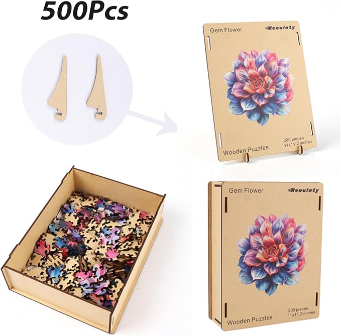 Wooden Puzzles for Adult 500 Piece, Flower Succulent Puzzle for Girls and Women, Challenging Puzzle, Luxurious Shaped Wooden Puzzles for Adults, Family Game 16.9 x 16.3in