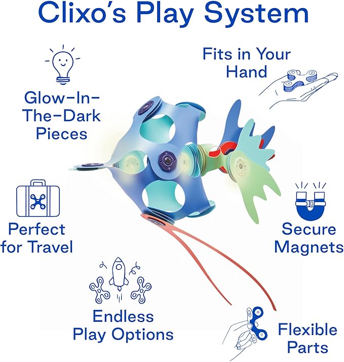 Clixo Ocean Creatures Pack - Glow-in-The-Dark Magnetic Building Toy - 24 Flexible Magnet Pieces for Underwater Adventure. Imaginative STEM Toy. Screen Free Kids Gift & Travel. Ages 6+ [New]