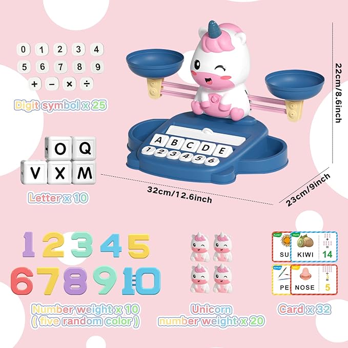 Unicorns Kindergarten Preschool Learning Activities Math Counting Matching Letter Toys - Toddler Educational Toys for 3 4 5 6 7 Year Olds Girls Birthday Gift Games for Kids Ages 5-7 3-5