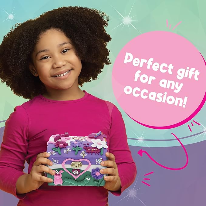 PURPLE LADYBUG Design Your Own Jewelry Box Craft Kit with Clay & Gem Stickers – Craft for Girl 8-12, Girls Arts & Crafts Age 6-8 & Up – Birthday Gift for Girls 8-10 Years Old