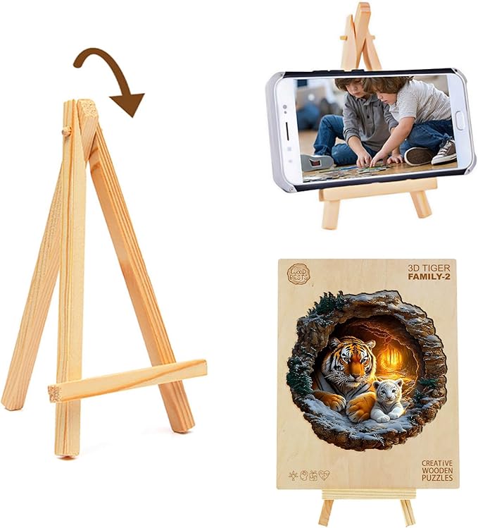 Wooden Puzzle 3D Visual Effect Lion Unique Shape Advanced Wood Puzzle for Adults,Holiday Birthday Gift,Craft kit (Tiger Family, Medium)