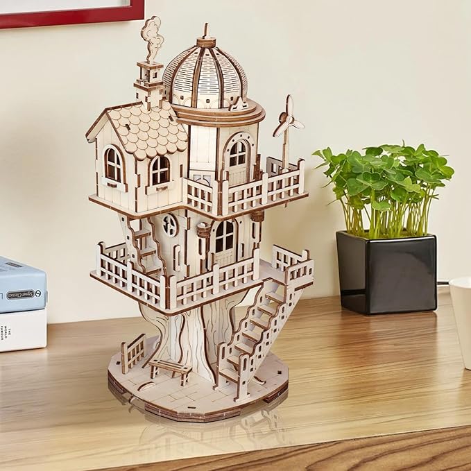3D Wooden Puzzle for Adults, DIY Circular Treehouse Model, Creative Assembly Model Building for Adults, DIY Assembly Puzzle, Woodcraft Kit for Christmas Day
