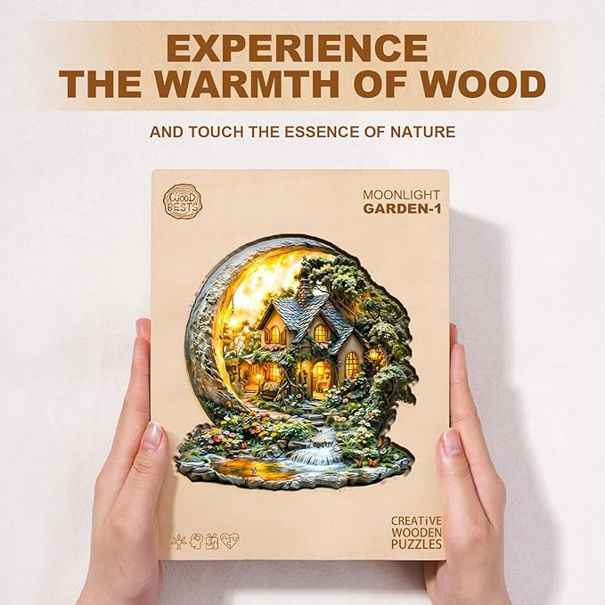 Jigfoxy Wooden Puzzle for Adults, Garden on The Moon Jigsaw Puzzles for Adult, Unique Animal Shape Wood Cut Puzzles, Christmas Thanksgiving Gifts for Friends Family (S-8.5 * 8.3in-100pcs)