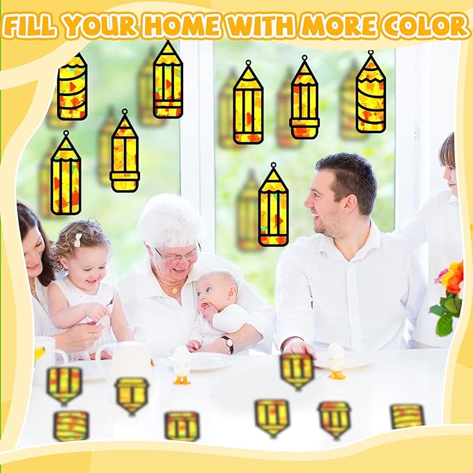 32 Sets Back to School Pencil Suncatchers Craft Kit DIY Window Stained Glass Effect Pencils Paper Crafts for Home School Classroom Decoration Kid Birthday Gifts Creative Art Projects Activity Game