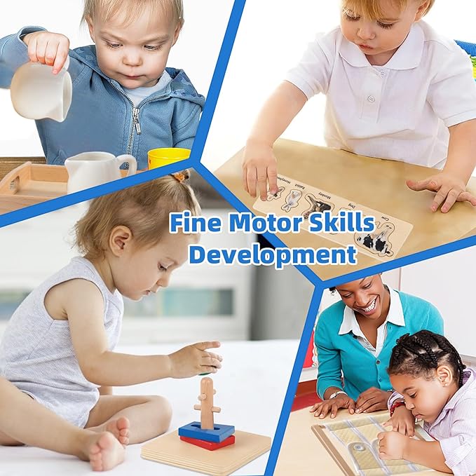 Adena Montessori Play Kit for 19-21 Months Baby,7 in 1 Learning Educational Toys for Toddler,Include Matching and Sliding Cylinder Chute,Dressing Frame and More,Christmas Birthday Gift for Boys Girl