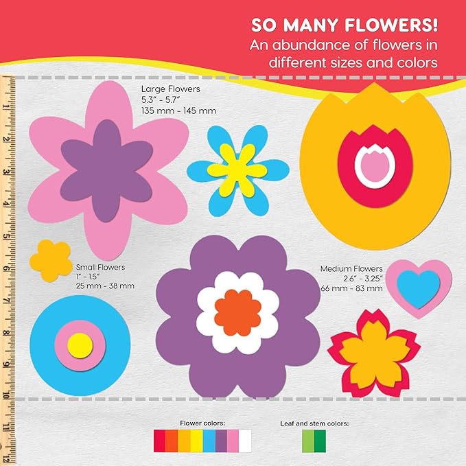 FreshCut Crafts: 280 Pieces of DIY Flower Cutouts with IDEA Guide - 2-Sided Punch Out Tulips, Daisies, Daffodils, Flowers Ideal for Spring Craft Projects, and Mother's Day DIY Gift Craft