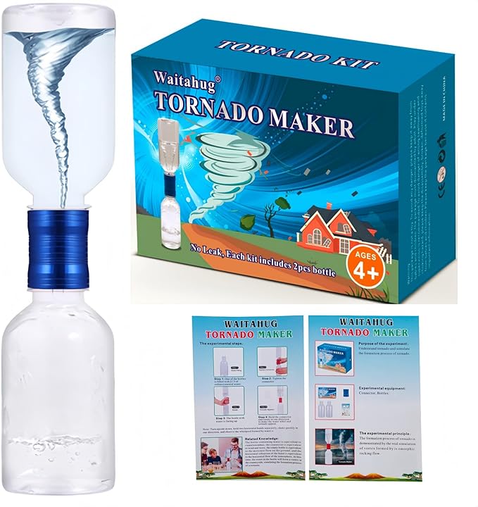 Tornado Maker, Weather Toys, Ultra-Light Aluminum Connecting Tube, Including 2 Empty Bottles, Watertight Tornado Toy, Suitable for Kids' Science Experiments (Blue)