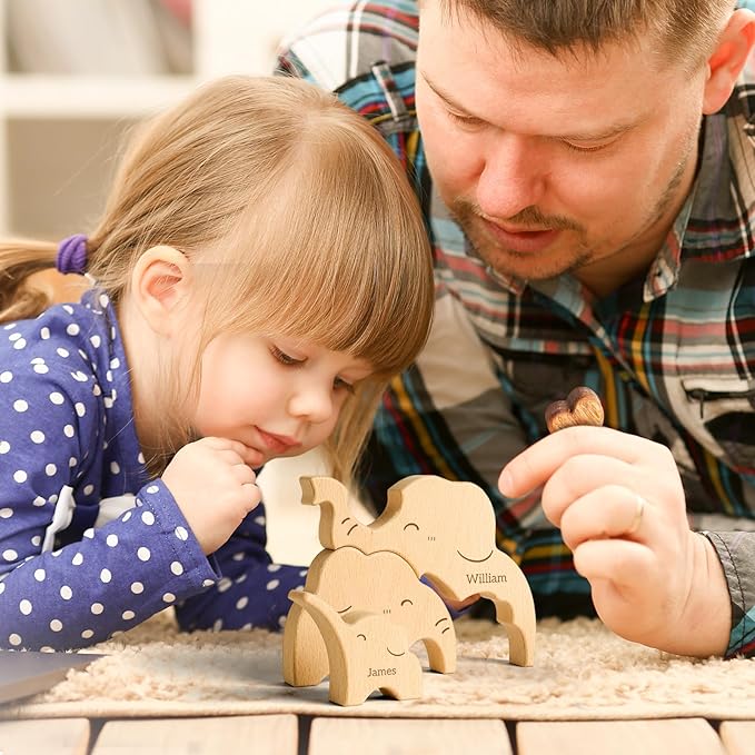 Wooden Elephant Family Puzzle, Personalized Puzzles with 2–5 Names, Father's Day Mother‘s Day Personalized Gifts for Mom Dad Kids Teen Boys Girls Grandma, Toddler Men Birthday