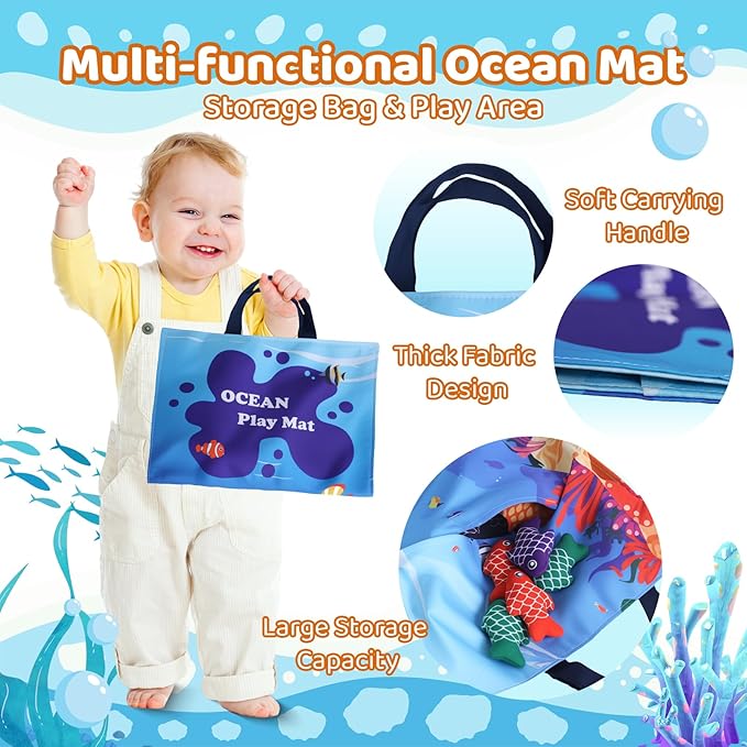 Montessori Toys for 1 Year Old, 27 Pcs Cloth Fishing Game for Toddlers Sorting Toy, Baby Toys for 1 Year Old Boy with Stacking Cups, Fishing Toys for Toddlers 1-3 First Birthday Gifts for Boy Girl