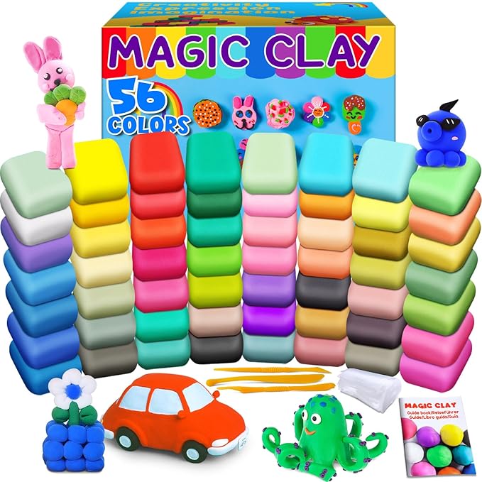 ESSENSON Air Dry Clay 56 Colors, Modeling Clay for Kids, DIY Molding Magic Clay for with Tools, Toys Gifts for Age 3 4 5 6 7 8+ Years Old Boys Girls Kids