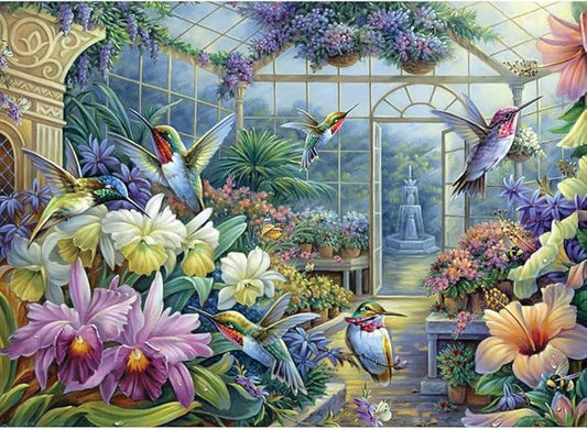 Bits and Pieces – 300 Piece Jigsaw Puzzle for Adults – Antique Greenhouse - Hummingbirds, Flowers, Butterflies - Jigsaw Puzzle by Oleg Gavrilov, Completed Puzzle Size: 18" x 24"