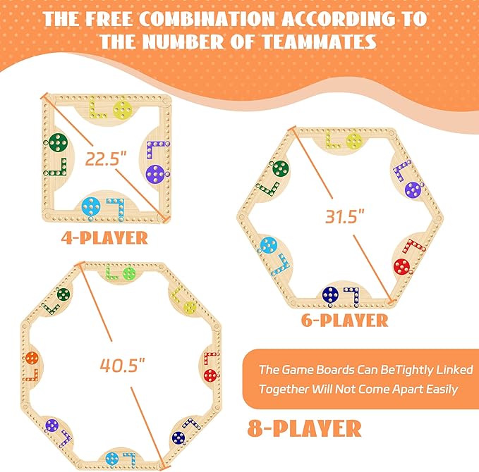 Solid Wood Marbles and Jokers Board Game: Versatile Family Entertainment for 2-8 Players, Featuring Interlocking Game Boards, Multiple Colors, Marbles, and Card Decks Ideal for Parties and Game Nights