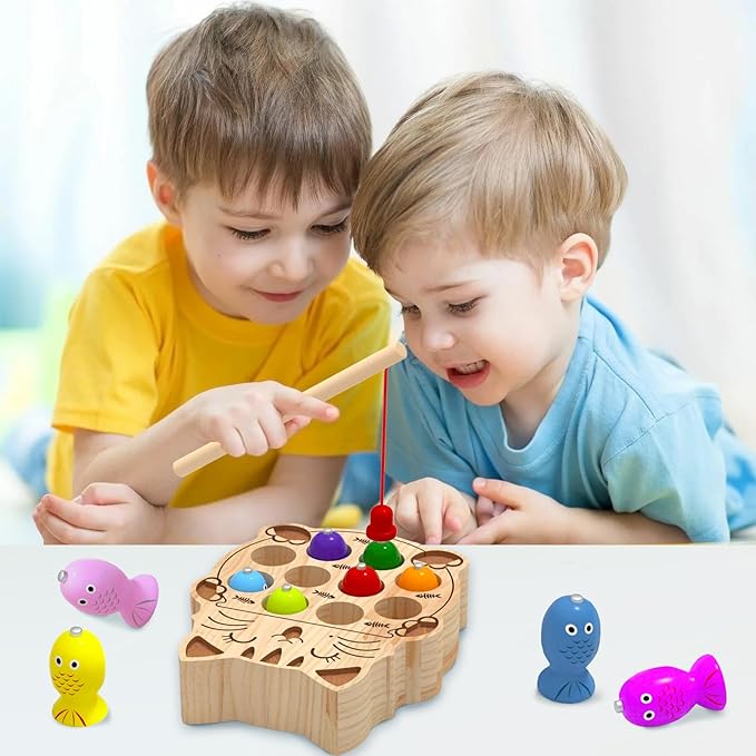 Wooden Magnetic Fishing Game for Toddlers 2-4, Montessori Sensory Busy Board Educational Learning Fine Motor Skills Toys for 2 3 4 Years Old Boys Girls