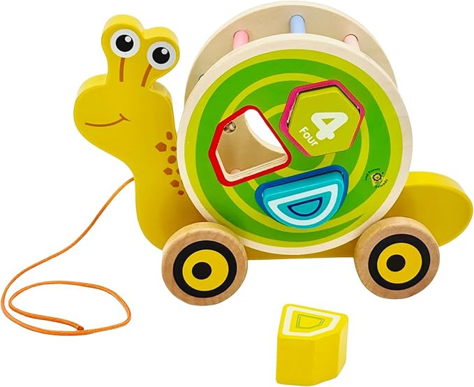 Snaily's Journey – Step by Tiny Step | Wooden 2-in-1 Pull Toy & Removable Shape Sorter Drum | Educational Animal Pull-Along for Toddlers | Fine Motor Skills Development | Gift for Boys & Girls