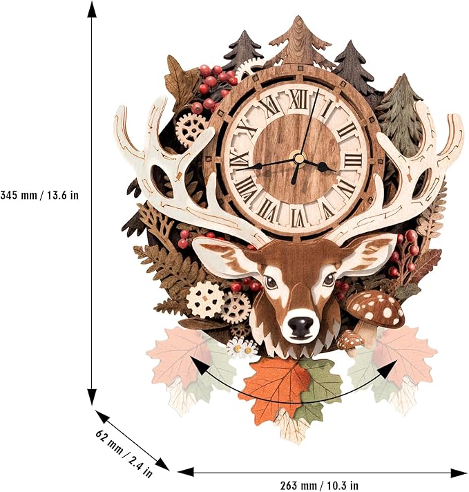 3D Puzzles for Adults Clock-Reindeer Design Model Kit-Mechanical DIY Pendulum Clock with Roman Numerals-Desk Home Office Decor Personalized Gift for DIY Lovers