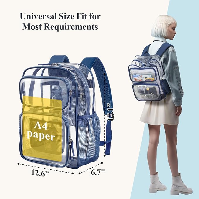 PACKISM Clear Backpack for School - 17 inch Large Heavy Duty Clear Bookbag, See Through PVC Backpacks (for age 12 above)