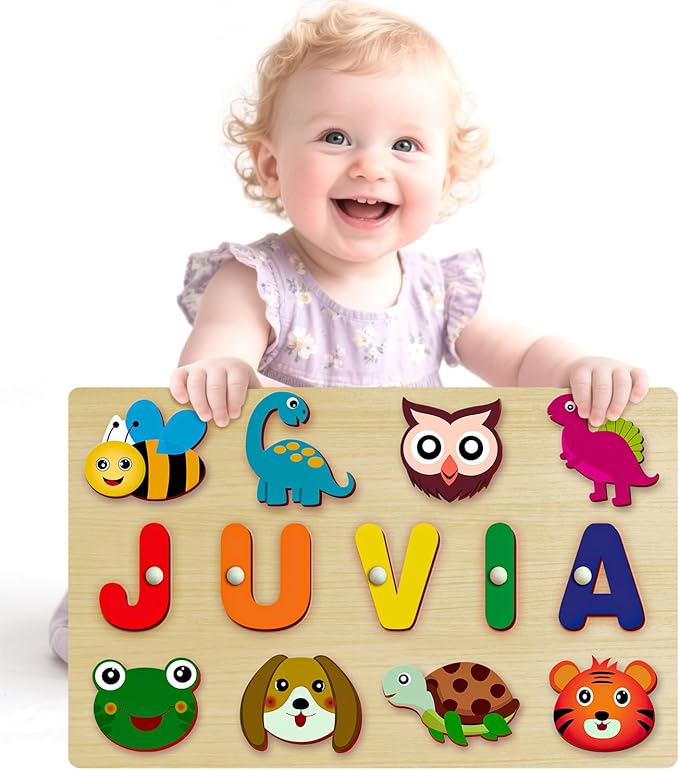 Name Puzzle for Kids Personalized - Custom Name Puzzles for Toddlers 1-3, Customized Wooden Animal Puzzle, Baby Gifts, Baby Shower, Christmas, Newbaby Gift, Gifts for 0 1 2 3 Years Old