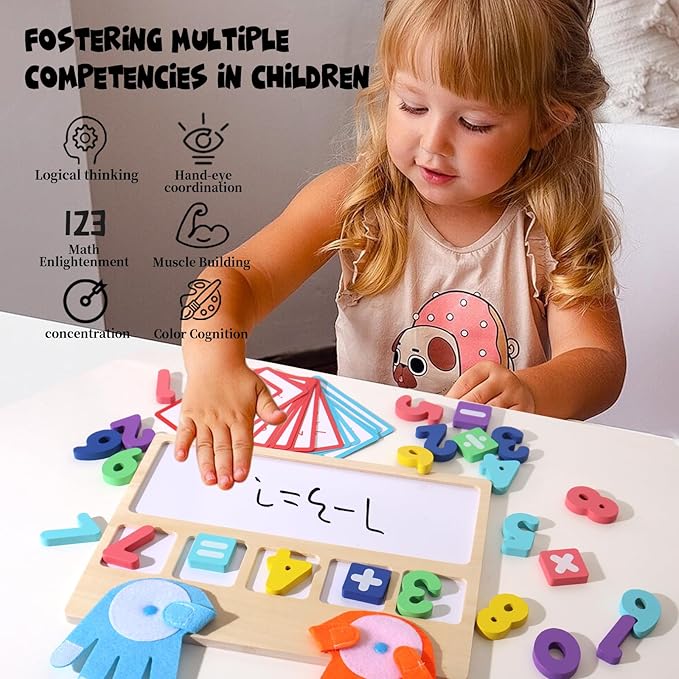 Montessori Math Board Toy - Double-Sided Finger Counting & Number Tracing Board Number Blocks, Wooden Math Manipulatives for Kids Ages 3-6, Preschool Classroom Homeschool Educational Games