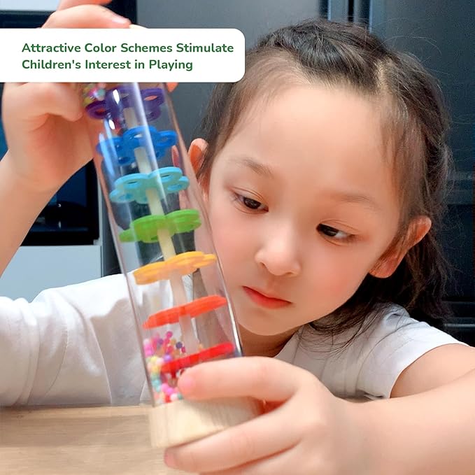 WODI Wooden Baby Rattle Rainstick Rainmaker Montessori Musical Toy for Infants Toddlers Newborns 0-3-6-9-12 Months Sensory Development