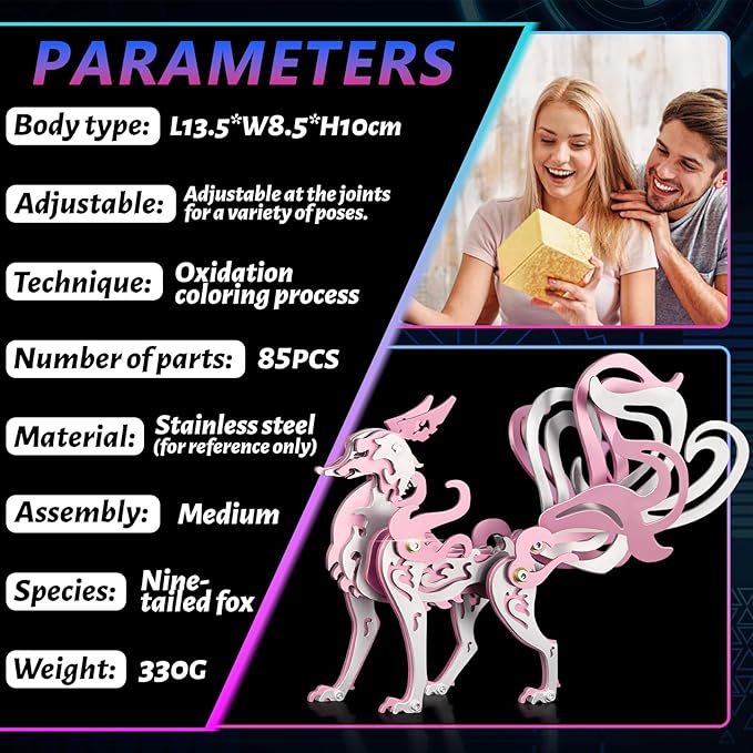 3D Metal Puzzles,3D Metal Puzzle for Adults,Mechanical Model Kit Fox Pink,Steel 3D Puzzles Stainless Steel Ornaments for Adults Home Decor Art Craft Gifts Toys.