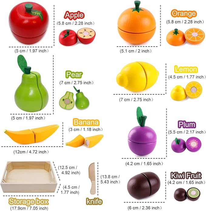 Wooden Play Food for Kids Kitchen Cutting Fruits Toys for Toddlers Pretend Vegetables Gift for Boys Girls Educational Toys