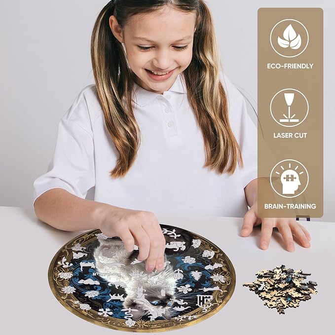 Ruikiyart Wooden Puzzles for Adults, 5MM 500 Pieces Siamese Cat Jigsaw Puzzles, Unique Shapes Pieces Gift for Kids and Adults on Birthday, Thanksgiving, Christmas (16.7"x16.7")