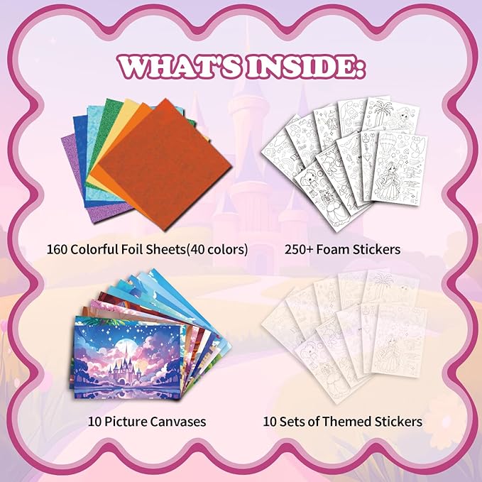 MyPixie Foil Art & Fun - No Mess Princess Foil Crafts for Kids, DIY Creative Activity, Craft Kits & Supplies, Birthday Gifts, Arts & Crafts, Toys, Gifts for Ages 4, 5, 6, 7, 8, 9, 10