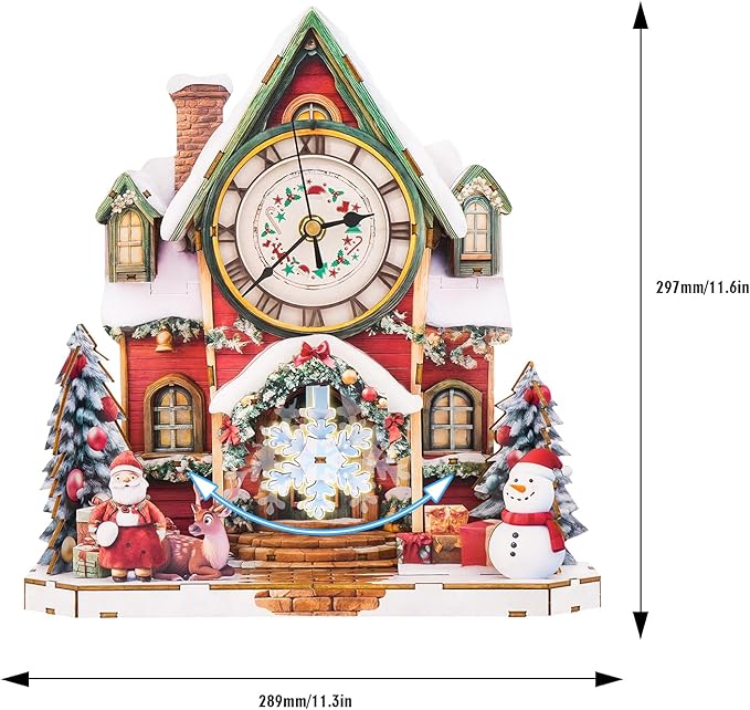 3D Wooden Puzzles for Adults - Santa House Puzzles, Clock 3D Mechanical Wood Model Kit, Good Present Idea for Family and Friends, DIY Model Kits for Home Decor