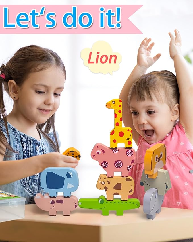 Toys for Toddlers 1-3, Montessori Toys for 1 2 3 4 Year Old Boys & Girls, Toy Age 2-4 0-2 Kids Baby, 1 2 3 Year Old Girls Boys Gifts, Wooden Animal Blocks Stacking Education Puzzles Toy