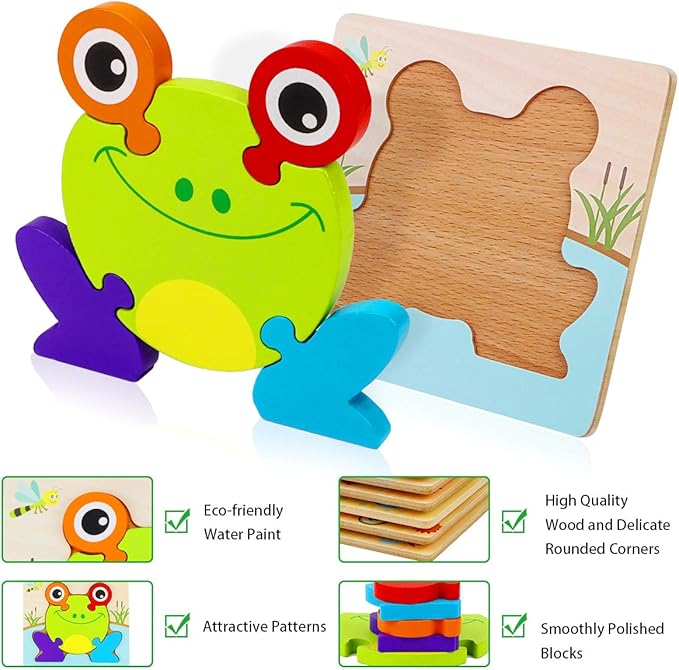 Wooden Montessori Puzzles for Toddlers Kids: Toddler Puzzles for 1-3 Montessori Toys for 1 2 3 Year Old Girls Boys Baby - Kids Puzzle Ages 2-4 Preschool Learning Educational Toy