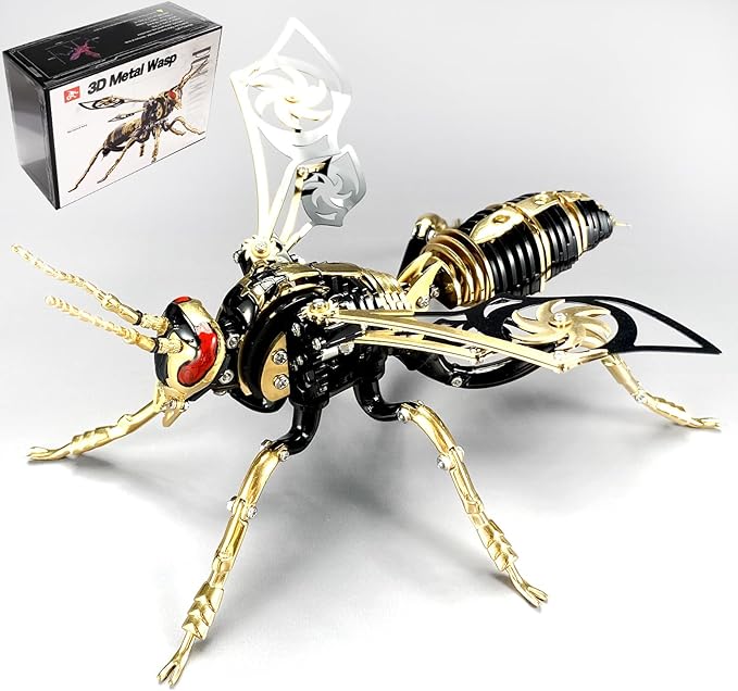 3D Metal Wasp Puzzles for Adults Model Kits Mechanical Puzzle Building Blocks, Difficult DIY for Assembly Gifts for Men (Metal Wasp-Black Golden)