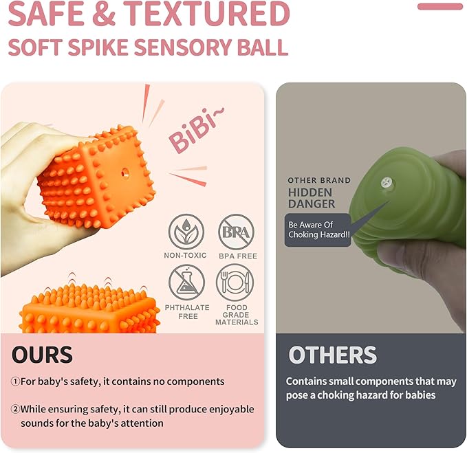 Soft Spiky Sensory Balls - Montessori Toys Baby Balls 6 to 12 Months Textured Geometric Shapes for Babies' Sensory Development,Massage Sensory Ball for Toddlers 1-3 Bright Colors Easter Gifts