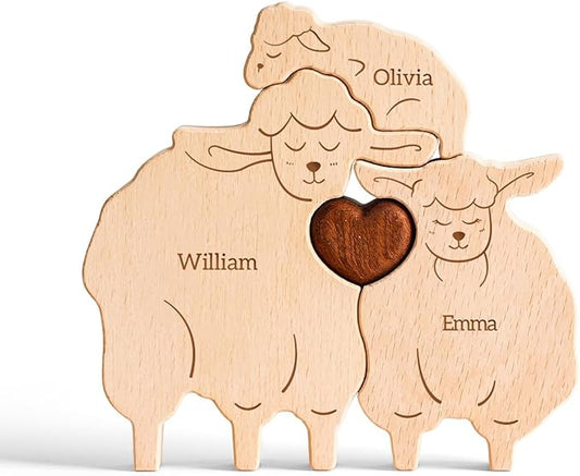 Wooden Goats Family Puzzle, Personalized Puzzles with 2–5 Names, Mothers Day Birthday Personalized Gifts for Mom Dad Kids Teen Boys Girls Grandma, Toddler Men Thanksgiving Gifts