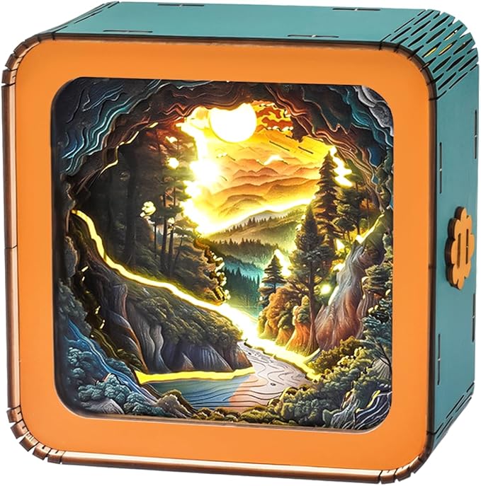 3D Wooden Puzzle Night Light, Forest Secret DIY Puzzles for Adults, Eye Care Night Light with Touchable Switch, Personalized Gifts for Family Friend DIY Puzzle Lover