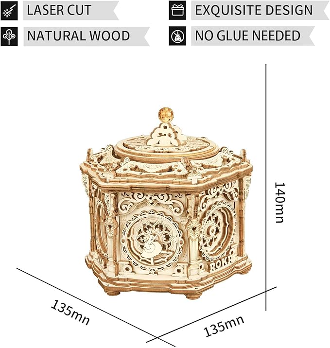 ROKR 3D Wooden Puzzles Delicate Music Box, DIY Mechanical Model Kits, Romantic Gift on Birthday/Valentine's Day, Vintage Style Decoration for Home