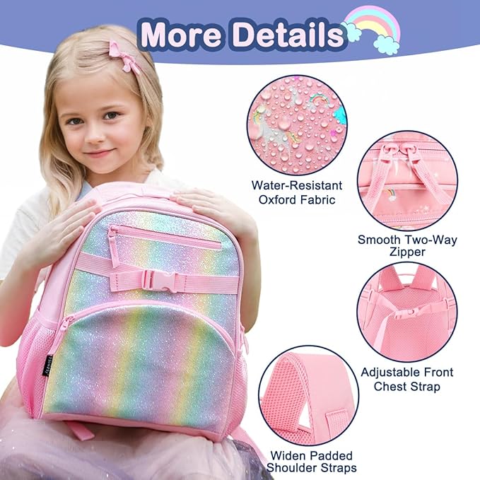 FlowFly Kids Backpack for Toddler Boys Girls, Simple Lightweight Bookbag for Daycare Kindergarten Elementary School Travel, Small Modern Bag (Medium 15'', Unicorn)