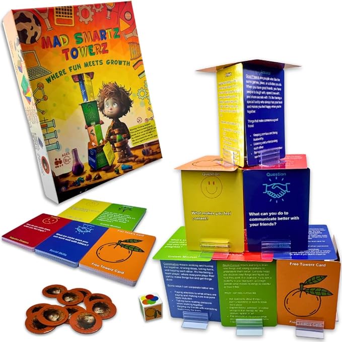 MAD SMARTZ TOWERZ an Interpersonal Skills Card Game for Anger & Emotion Control, Empathy, & Social Skills; Top Educational Learning Resource for Kids & Adults; Fun for School and Therapy