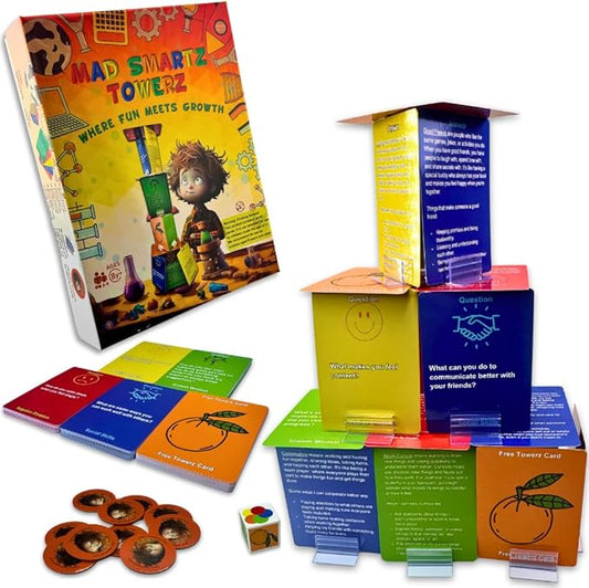 MAD SMARTZ TOWERZ an Interpersonal Skills Card Game for Anger & Emotion Control, Empathy, & Social Skills; Top Educational Learning Resource for Kids & Adults; Fun for School and Therapy